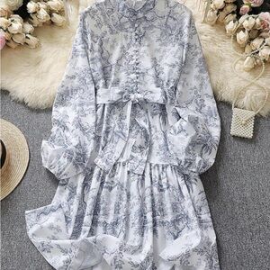 Elegant Blue and White Women's Dress